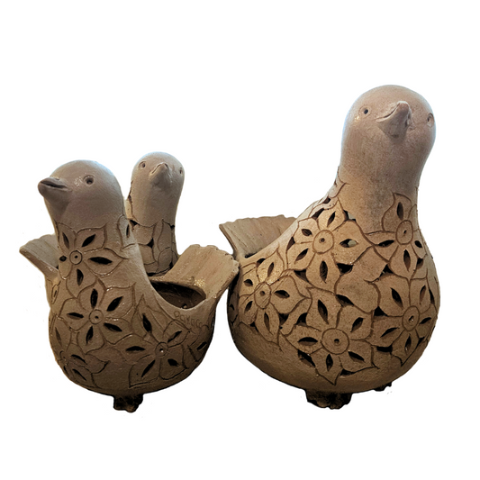 Trio of Vintage Mexican Pottery Bird Luminaria