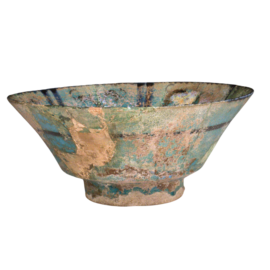 Ancient Nishapur Turquoise Glazed Pottery Bowl