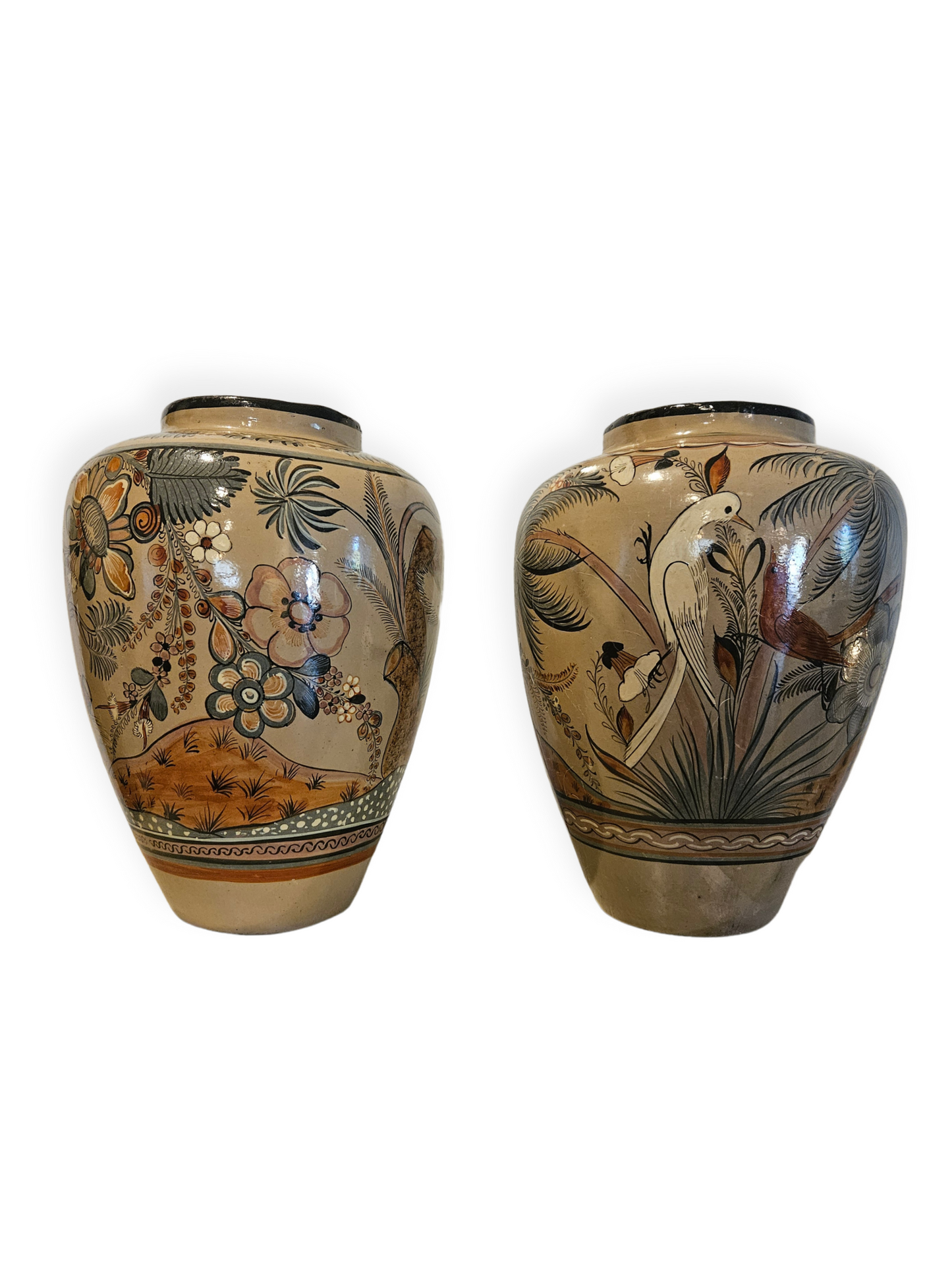 Pair of Large Rare Vintage Tonala Pottery Vases